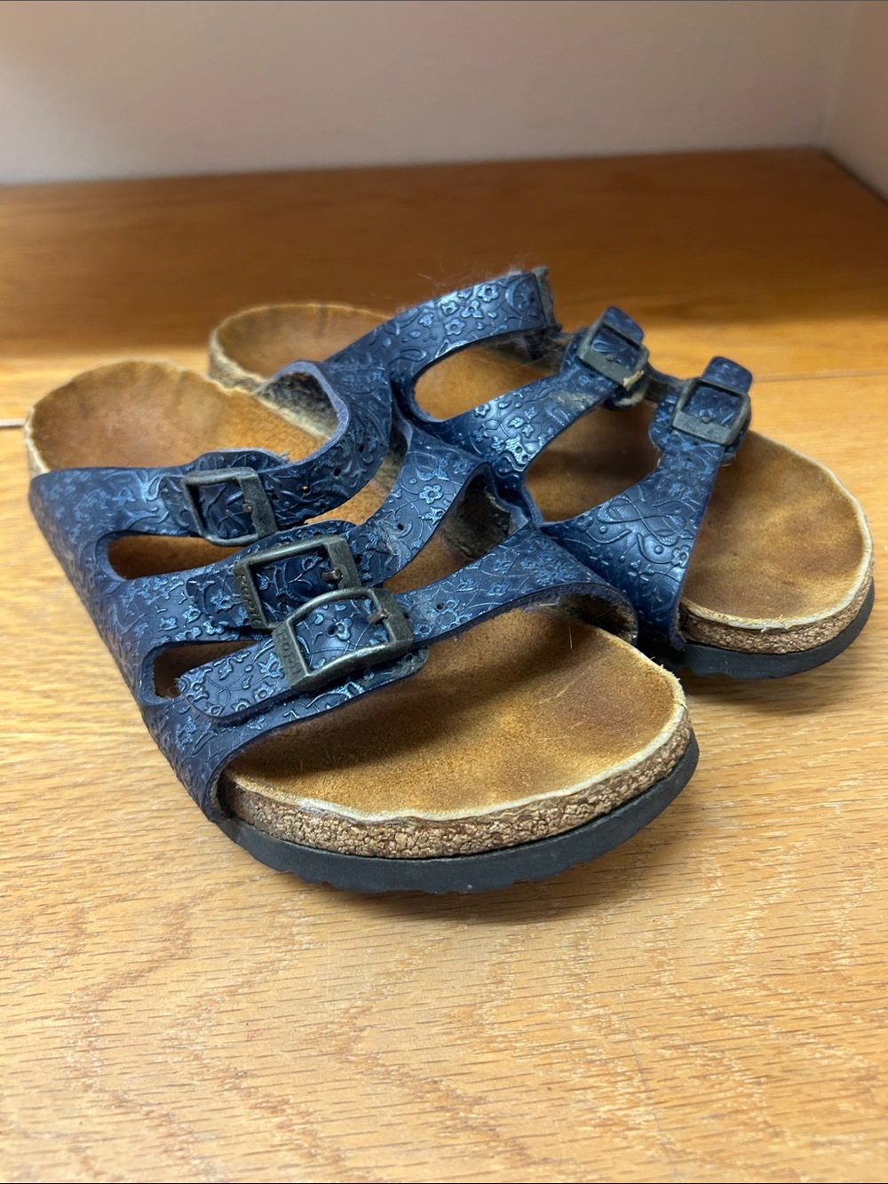 Birkenstock Papil Navy Floral Sandals Slides Sz 38 US 7